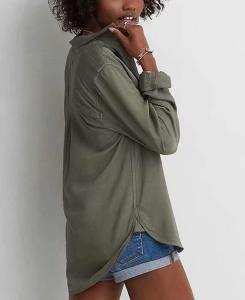 Wholesale Olive 100% Tencel Ladies Long Sleeves Shirts Washed Soft Touch from china suppliers