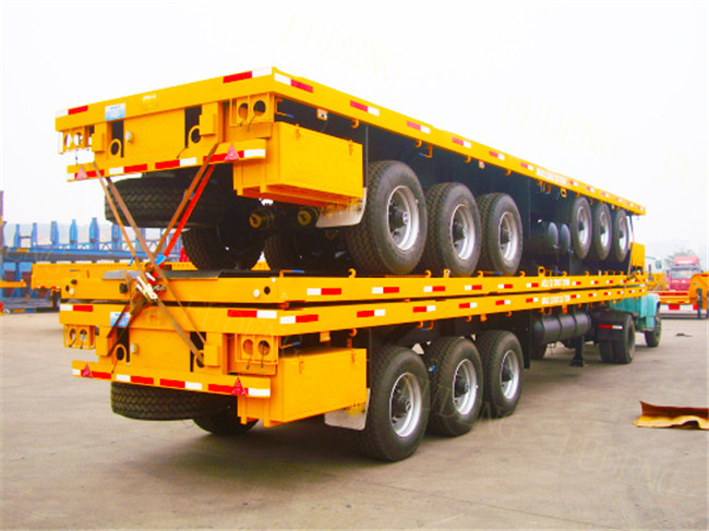 3 Axle 40ft Flatbed Trailer , High Bed Flatbed Container Trailers With WABCO System