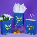Folding Custom Thank You Flat Bottom Kraft Paper Gift Bags With Handles Thank