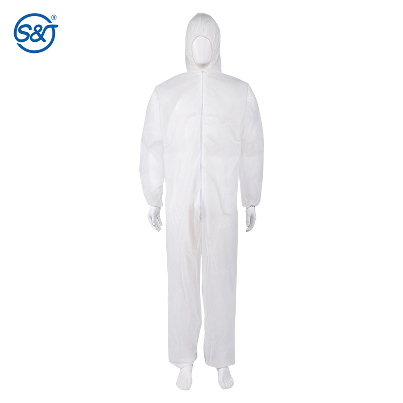 Disposable PP Coverall Single Layer Nonwoven Full Coverage Moderate Protection Low Cost Front Zipper with Hood