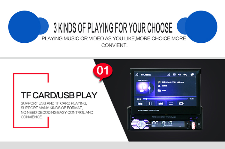 7 Inch Retractable Android Car Radio 1 Din FM AM USB Bluetooth Car Multimedia System With Gps