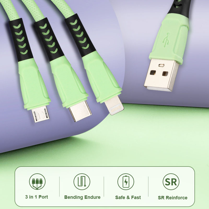 Liquid Silicone Fast Charger Cable 3 in 1 TPE Multi USB Data Cords