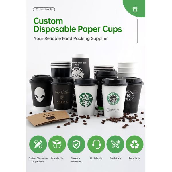 Customized Biodegradable Disposable Coffee Paper Cup Single Double Ripple Wall Paper Coffee Cups With Lids