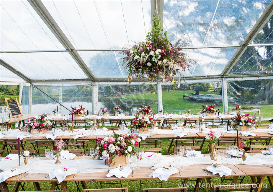 Out side Grassland Clear Top Luxury Wedding Tents High Pressed Aluminum String Lights