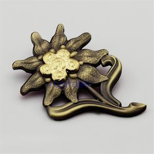 Wholesale Customized three-dimensional flower metal OEM, high-end furniture brand badges, edelweiss antique badge from china suppliers