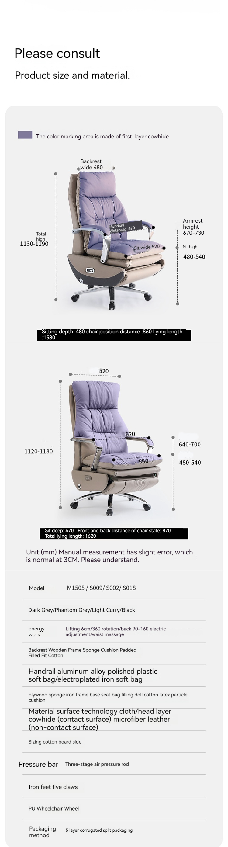 Adjustable Lifting Electric Office Chair with Self-Attaching Armrests and Footrest