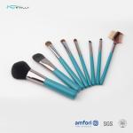Blue Wooden Handle Vegan Nylon Synthetic Hair Makeup Brush Set 8pcs