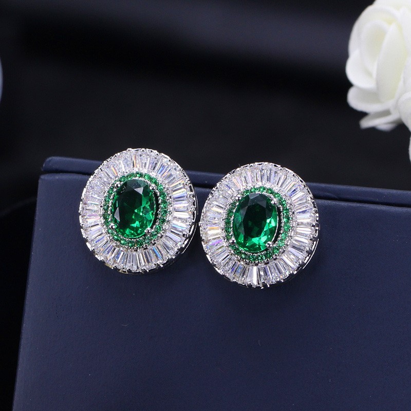 Hip Hop Zircon Diamond Earring Round Earring Simple CZ White Bling Stud Earrings for Women
