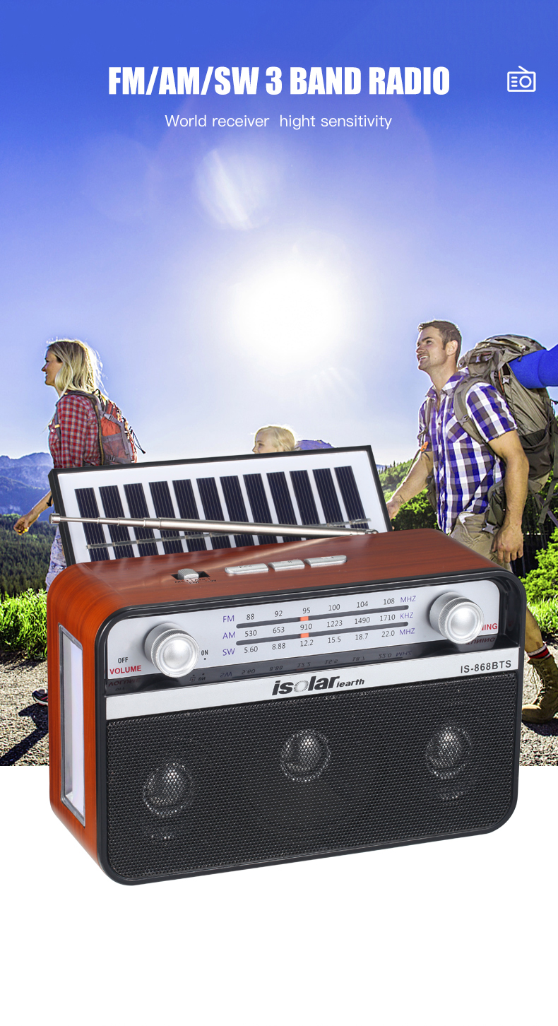Portable Rechargeable Emergency Solar Radio Retro Radio SW AM FM 3 Multi Band Radio