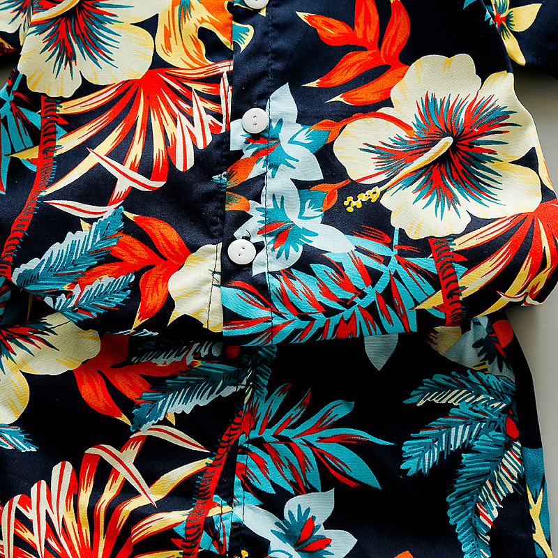 Floral Print 2023 New Beach Style Wholesale Summer baby clothes boy Formal Fashion short sleeve Shirt kids boy summer cl