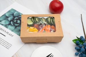 Wholesale Disposable Food Salad Takeaway Boxes Eco Friendly 650ml Kraft Paper Lunch Box With PE Window from china suppliers