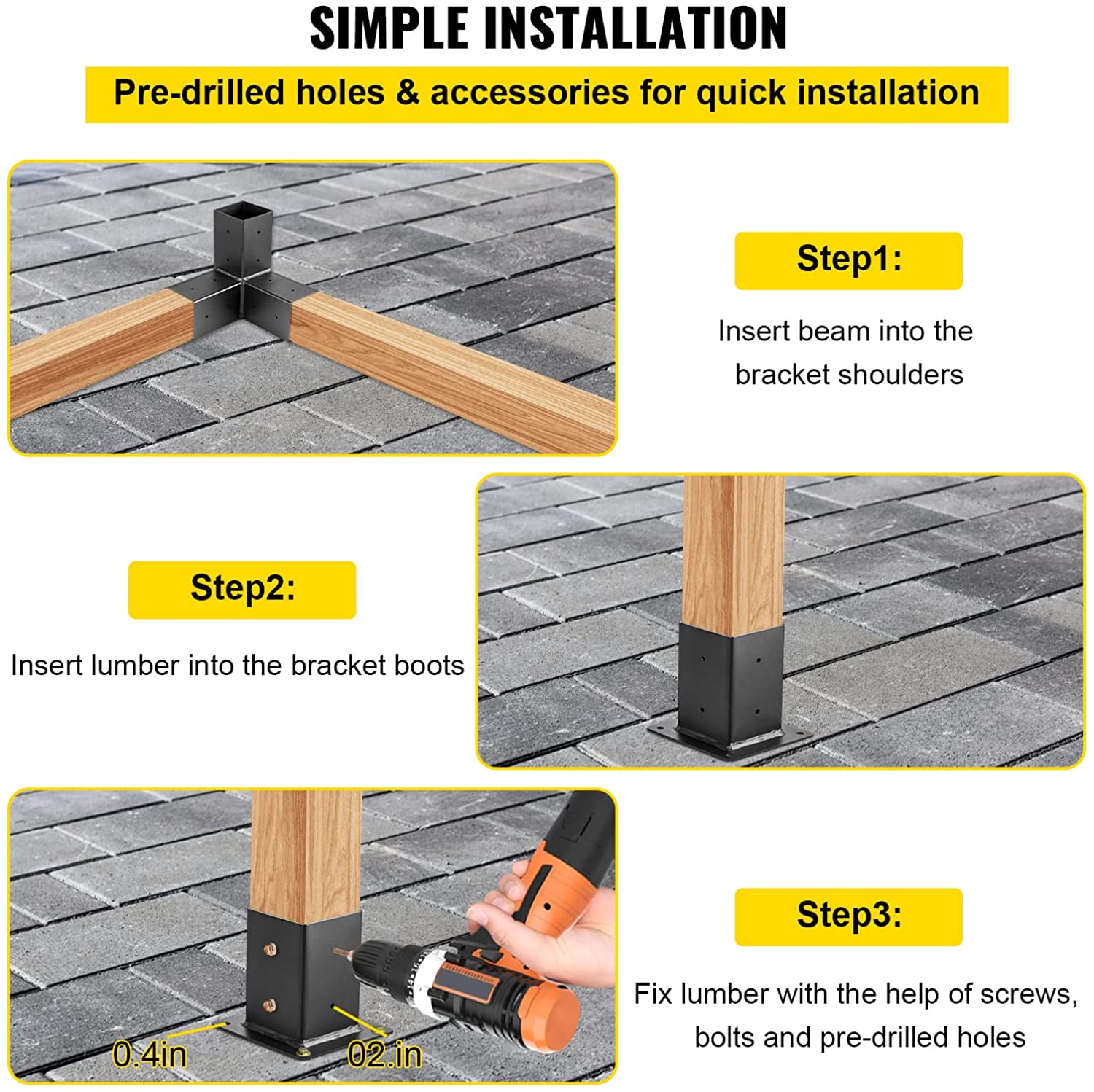 Strong and Durable 3-Way Triangle Bracket for Pergola Black Customized Thickness