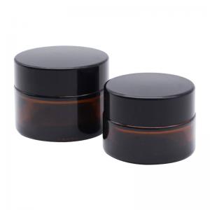 Wholesale 5g 20g 4oz 8oz Cosmetic Glass Jars Black Cap Amber Apothecary Jars from china suppliers