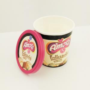 China 6oz 175ml Paper Frozen Yogurt Cups , Flat Lid Custom Ice Cream Paper Cups With Spoon on sale