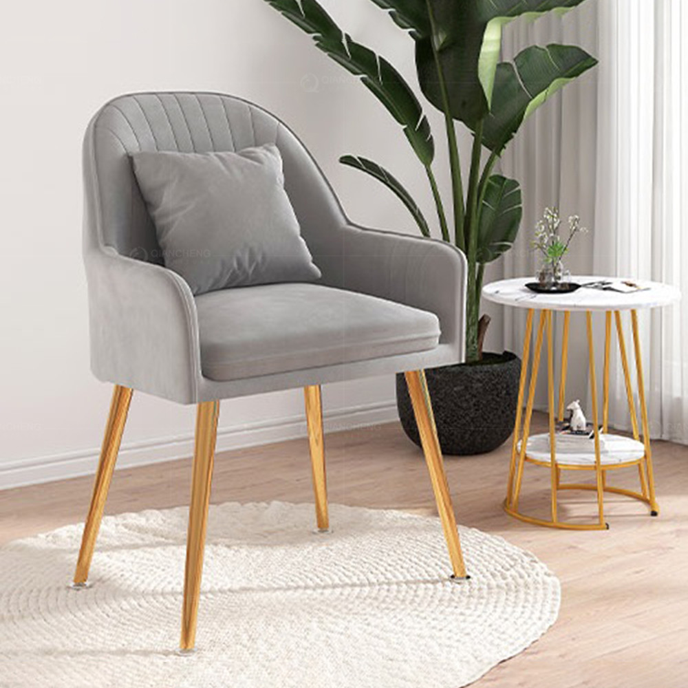 Sturdy SS Dining Chairs Gold Leg Grey Velvet Cushion Side Chair