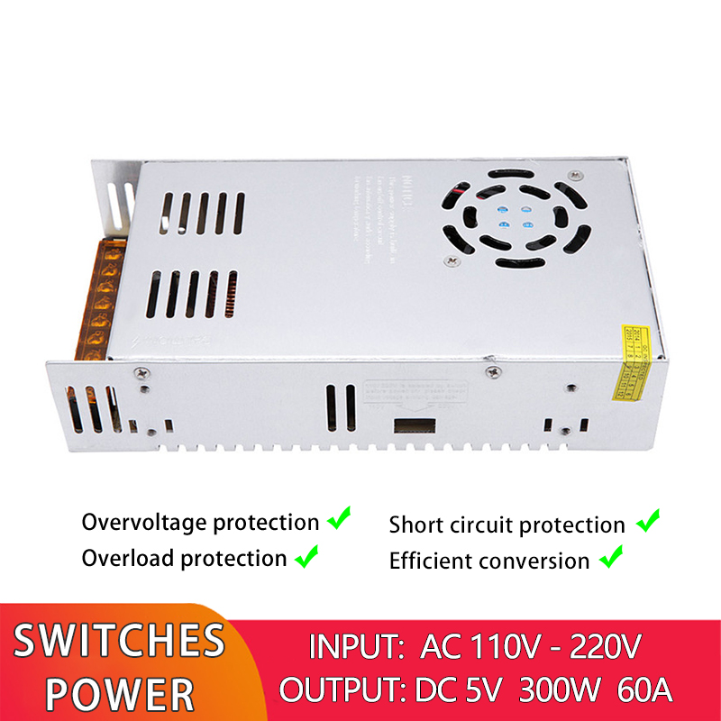Switching Power Supply 5V 300W 60A Lighting Transformer AC 110V 220V to DC 5 volt Converter Adapter