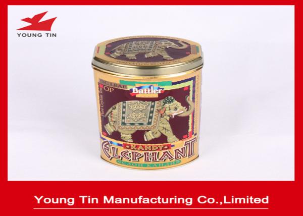Big Leaf Tea Packaging Oval Tin Box , Metal Tinplate Material Tin Buckets Custom