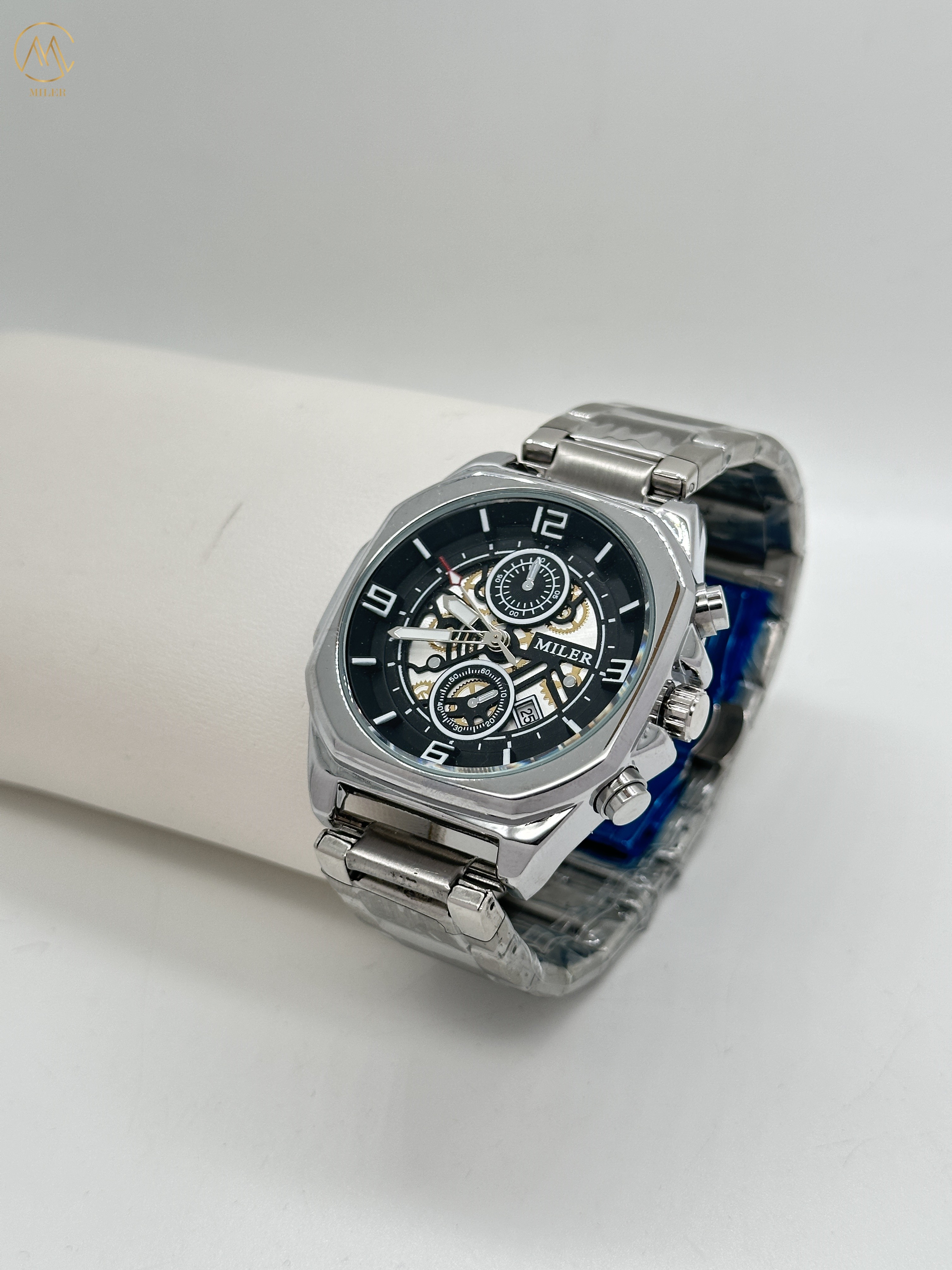 ML1113-Silver Bezel Luxury Trend Design Men Quartz Watches With Stainless Steel Band