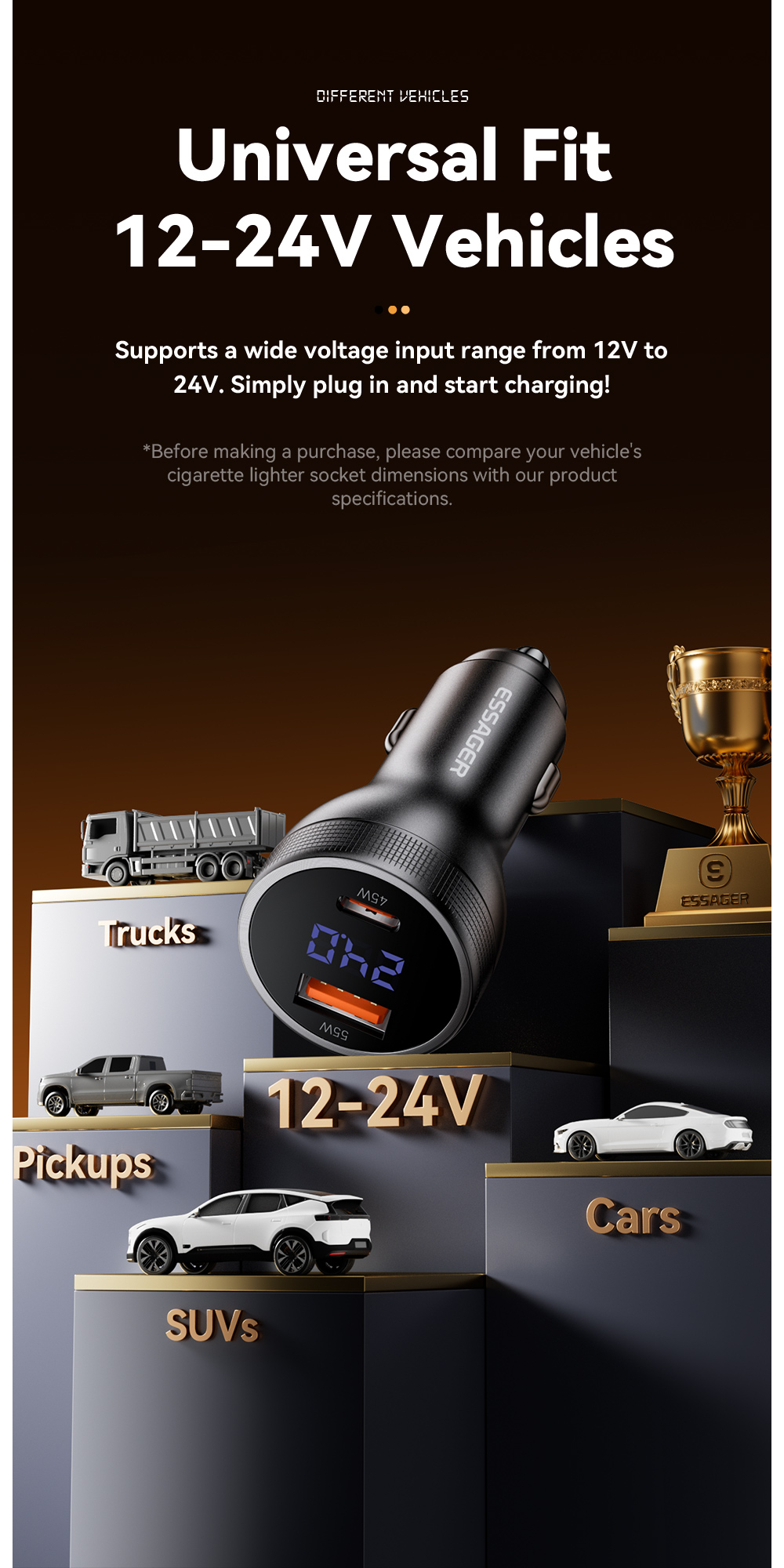 ESSAGER ES-CC17 Series 100W USB-C Car Charger USB Car Port