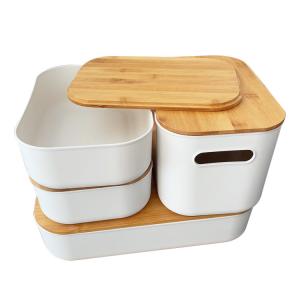 Wholesale Countertop PP Plastic Storage Organizer With Bamboo Lid For Kitchen from china suppliers