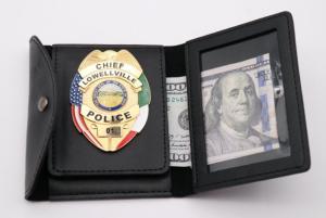 Wholesale Customized Leather Black Plain surface Chief police badge wallet from china suppliers
