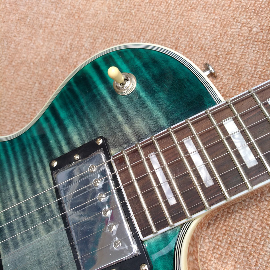 New style high-quality custom LP electric guitar, Green&blue Flame Maple Top Rosewood fingerboard electric guitar, free