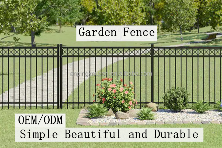 50x50mm Rail Size Black Decorative Metal Wrought Iron Steel Fence Main Market America