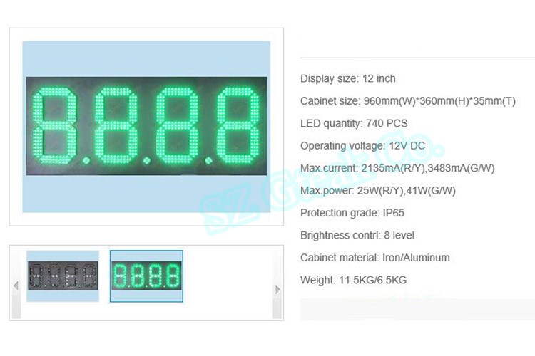 8 inch 10 inch 12 inch 15 inch 18 inch 20 inch 22 inch 24 inch afficheur 7 segments bleu white customised 7 segment display