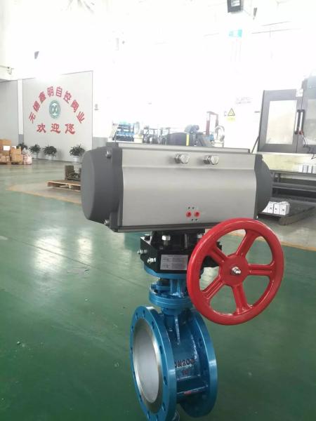 rack and pinion quarter-turn pneumatic rotary actuators control butterfly valve