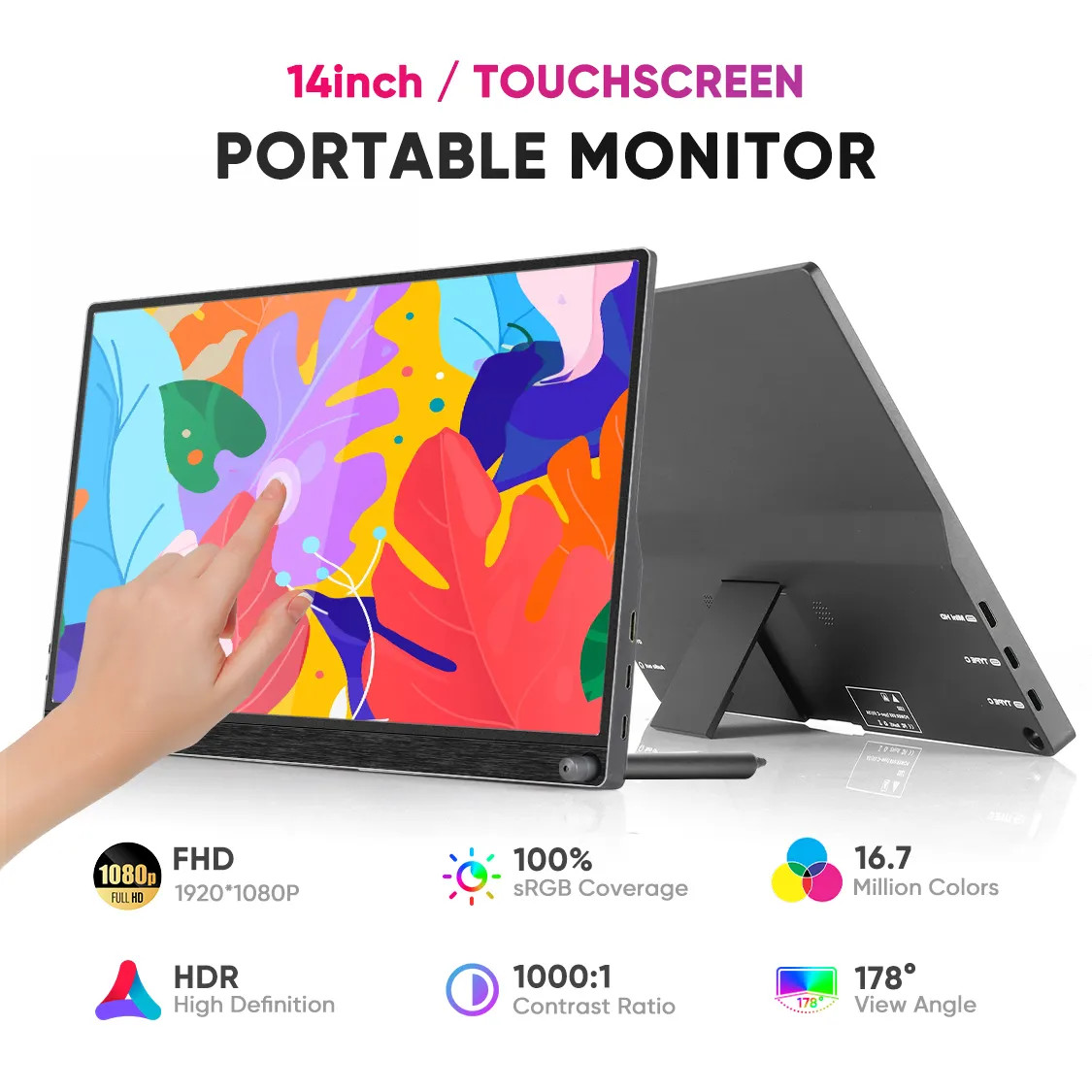 Mini HDMI External Laptop Portable Screen Extender Multi Monitor 14inch For Gaming