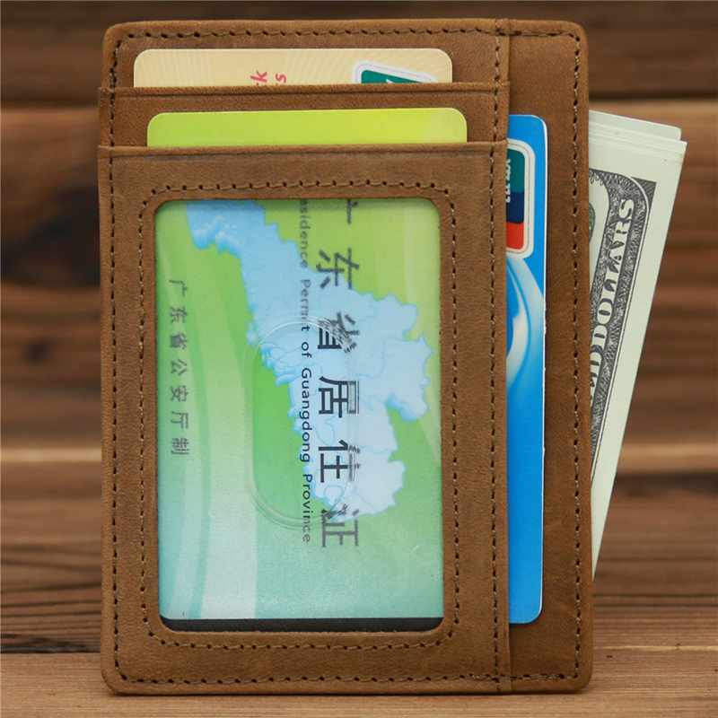 Credit Card Genuine Leather Men's Wallet with Crazy Horse Pickup Bag Minimalist Desig