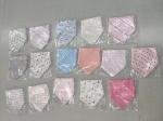 Stock item: 100% cotton double layer 3-pack printed baby triangle bibs, stock