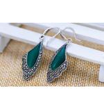 Sterling Silver Green Agate Drop Earrings Wing Style Women Jewelry (E019362GREEN