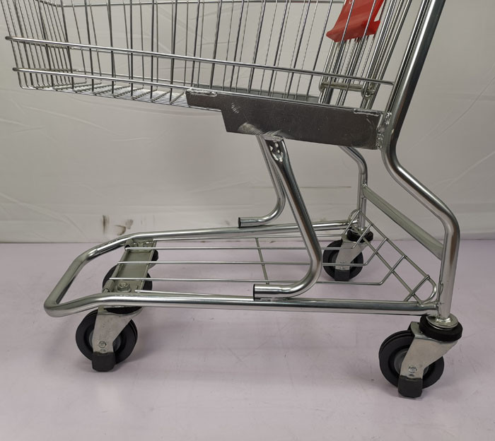 Small 60L Metal Shopping Trolley Grocery Store Shopping Cart With PU Wheels