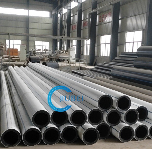 Extruded Tensile Strength HDPE Dredging Pipe White With Blue Strips Custom Length