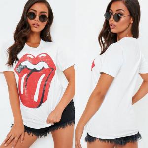 Wholesale White Rolling Stones Licked Graphic T Shirt Women Clothing from china suppliers