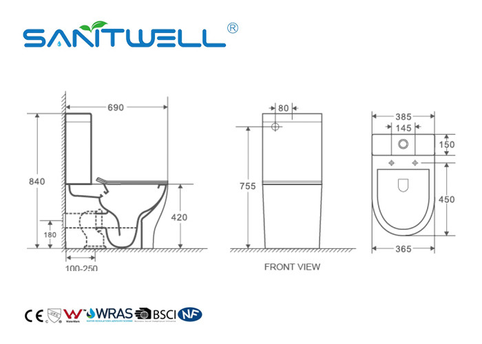 High Effeciency Water Saving Toilets White Ceramic Floor Standing Two Piece Structure