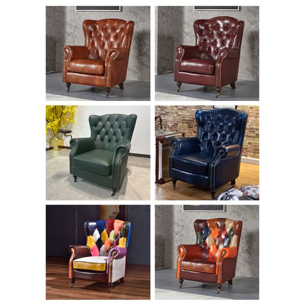 Nidea #8827 Vintage Genuine Leather Antique Light Luxury Single-Person Comfortable High-Back Leisure Executive Chair