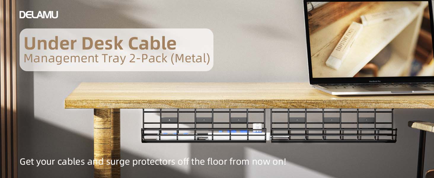 Under Desk Cable Management Tray Metal Cord Organizer for a Tidy Workspace