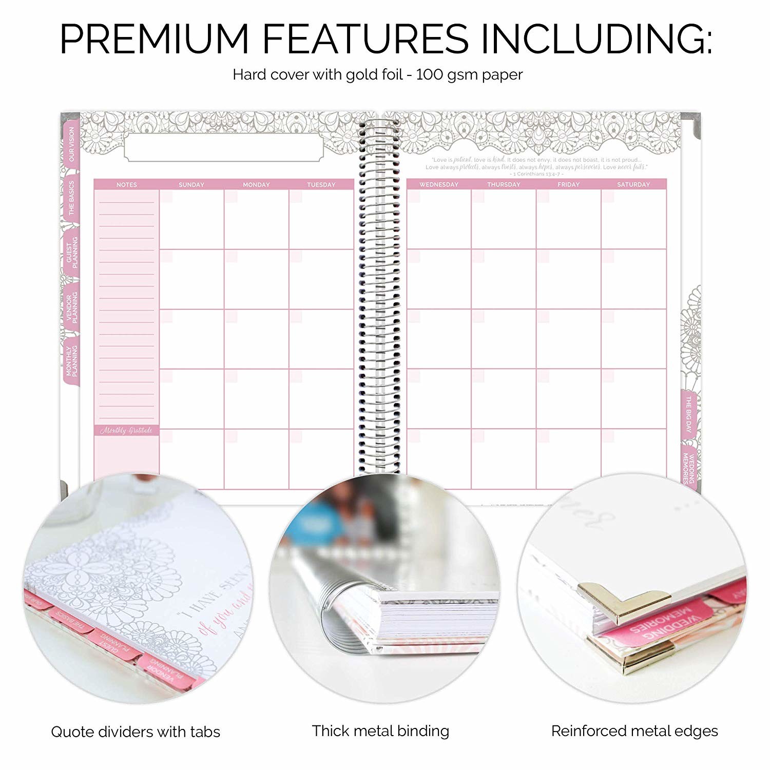 Ring Binding Personalized Pocket Planner , Printable Wedding Planner Reinforced Metal Edges