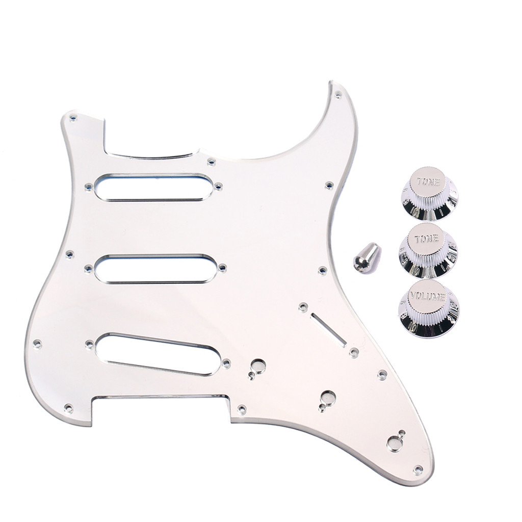 SSS Silver Mirror Guitar Pickguard 11 Holes Guitar Scratch Plate 2T1V Knobs For FD Strat Electric Guitars