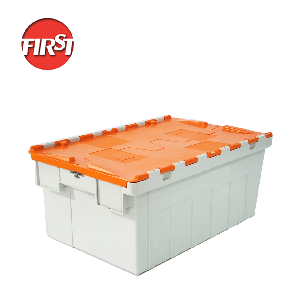 Custom Order Attached Lid Container Plastic Moving Storage Box With Lock Lid Tote Crate