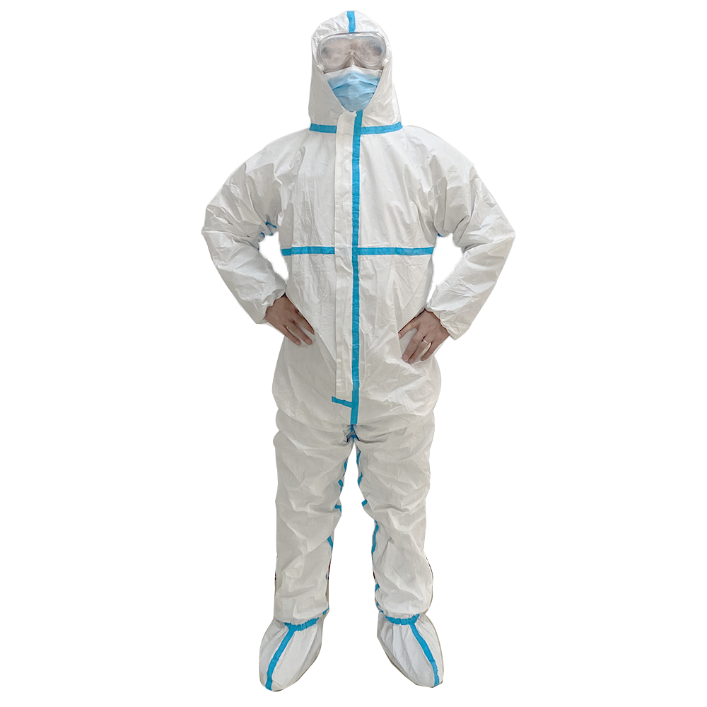 Unisex Type 4 Disposable Coveralls Long Sleeve Full Body Protection Hospital Hazmat Suit