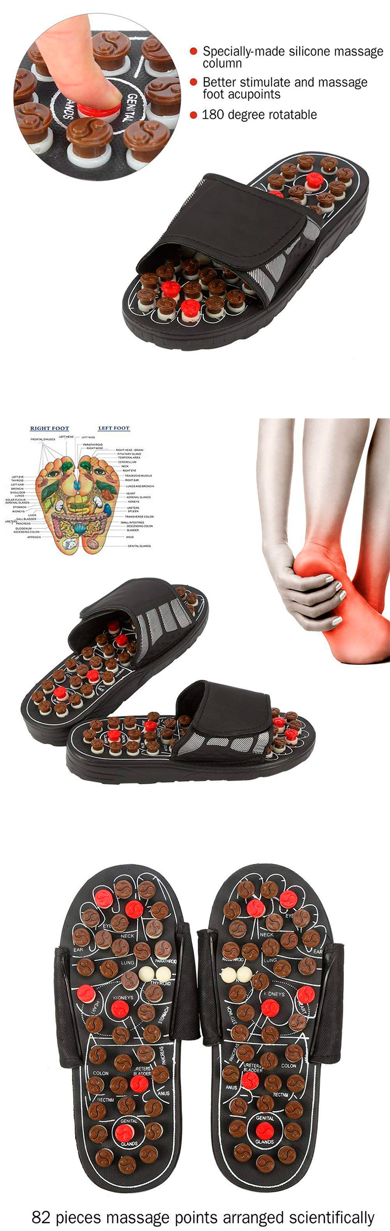 Non Slip 10.43 Inch Acupoint Reflexology Sandals , Acupressure Massage Slippers