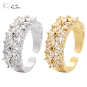 Wholesale Gold Plated Flower Diamond Rings Adjustable Natural Zircon Stone Women 18k Jewelry from china suppliers