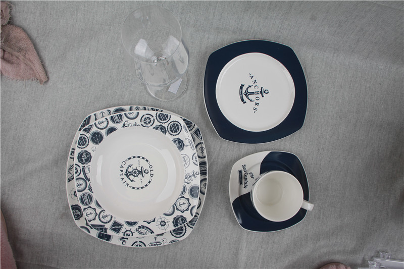 20pcs Special Bone China Dinnerware Sets Square Shape With Captain Design