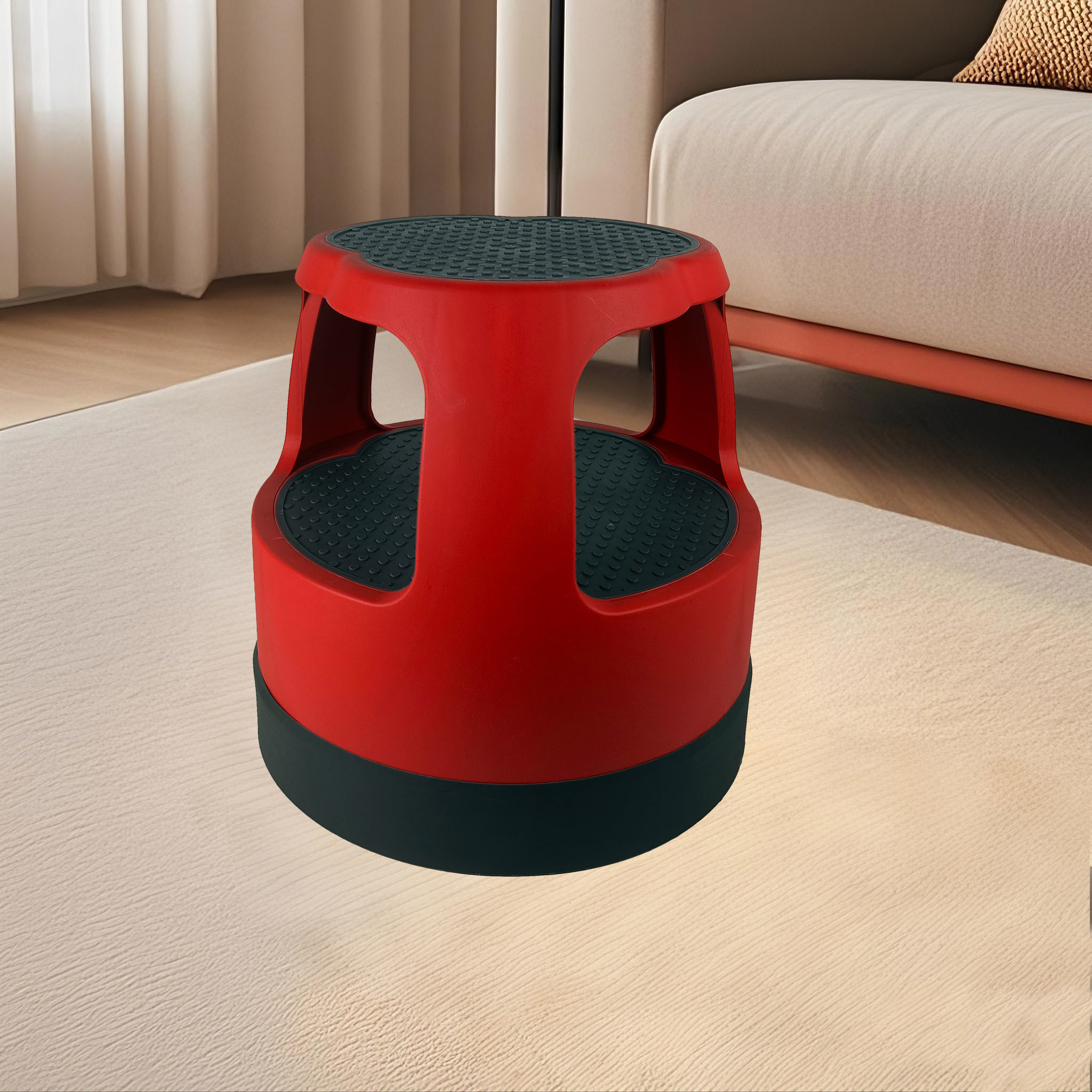 Round Step Stool with Retractable Casters Non-Slip Surface