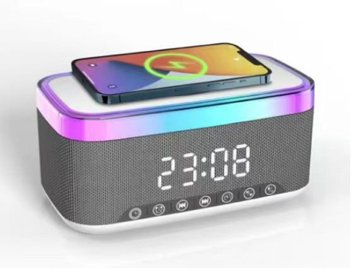 Bluetooth Speaker Supports 15W Fast Charging Dual 52mm Speakers With 10W Output 1200mAh Lithium Battery Smart Clock
