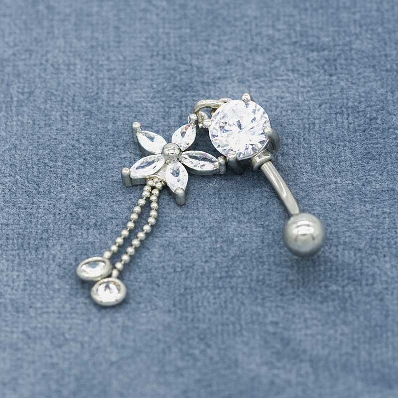 12mm Tassel Silver Belly Button Piercing Round Diamond 316 Stainless Steel Body Jewelry