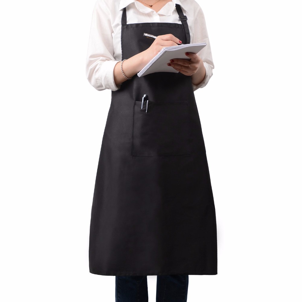 Sleeveless Chef Bib Waterproof Kitchen Apron Long Smooth Surface Black